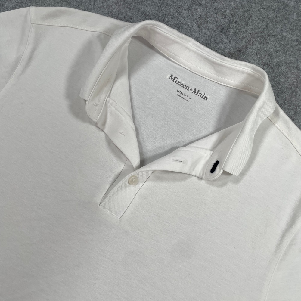 Mizzen+Main Mens Polo Shirt Small White Trim Fit Performance Short Sleeve